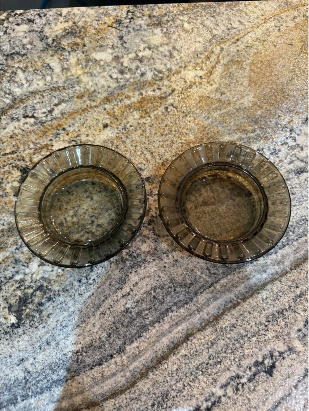 Vintage Smoked Glass Ashtrays Set of 2 with Ribbed Round Design
